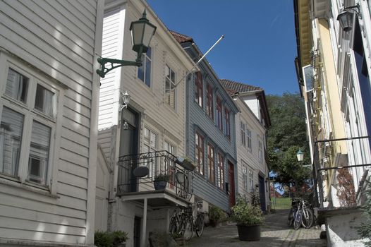 Backstreet in Bergen, Norway; wooden houses