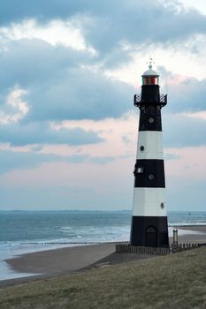 Vuurtoren Breskens lighthouse in the Netherlands, photographed in the dusk