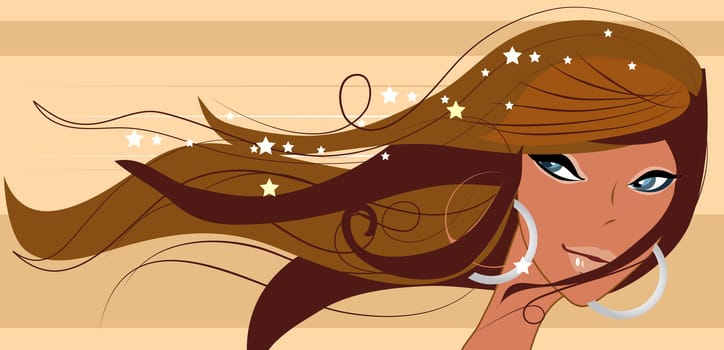 An illustration of a beautiful girl with hair flowing in the air 