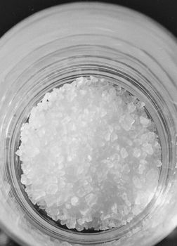 close up of salt in a glass