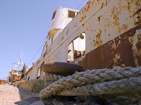 Detail of one rusty old ship in dock