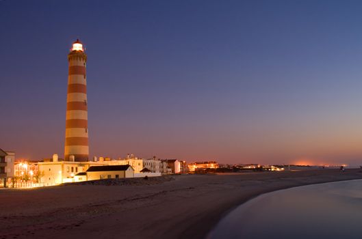 Lighthouse in Aveiro in Portugal - Barra beach at night