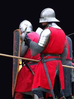 Group of medieval soldiers in a festival at Santa Maria da Feira, Portugal