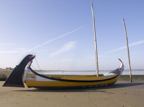 Typical moliceiro boat on land - Aveiro, Portugal