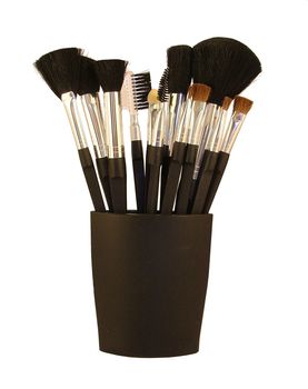 A pot of make-up brushes