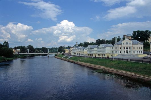 Beautiful cottages on river embankment