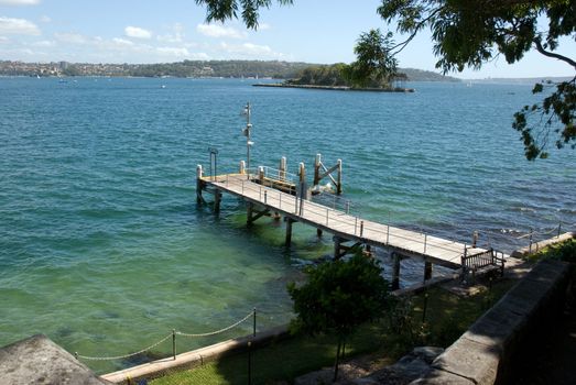 Australia, Sydney seafront with berth, sunny bay