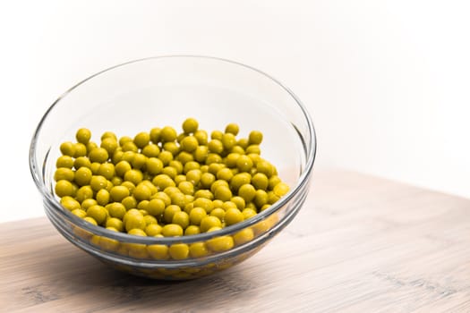 green peas in a glass bowl