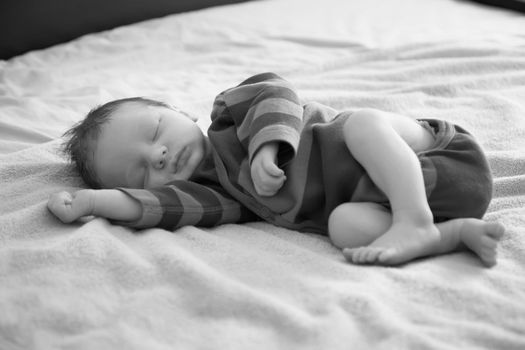 Portrait of sleeping newborn, black and white