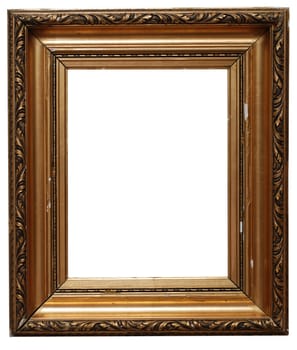 Golden picture frame isolated on white. Clipping path included.