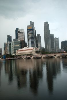 View of  singapore city in the morning rainy day