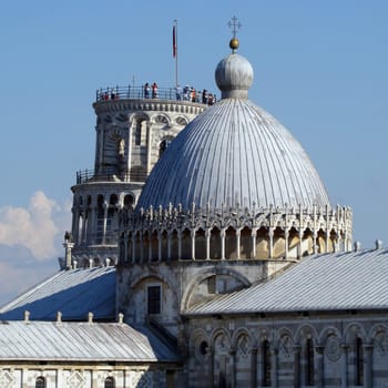 fragment of the Piazza dei Miracoli in PisaTuscany - Italy cultural heritage UNESCO list - gothic cathedral and Leaning Tower