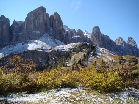First Snow In Alps
Rock formations in Dolomite Mountains part of italian Alps IX 2007.