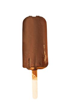 Chocolate covered vanilla ice cream bar isolated on white