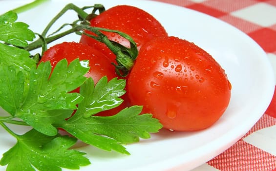 Tomato and parsley ready to eat in the plate
