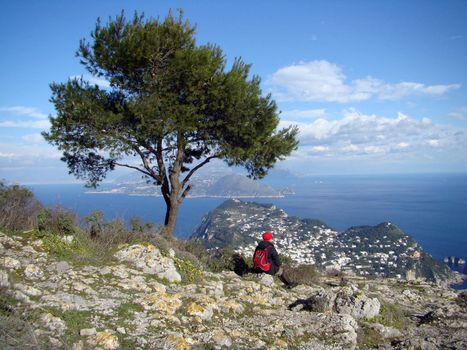 View of Capri island from Monte Solaro on Anacapri. Mediterranean island: Capri.II 2008