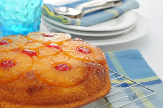 Delicious homemade pineapple upside down cake.