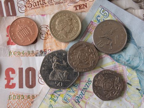 Close up of British currency, notes and coins.