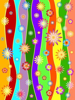 colours lines with colourful flowers, spring motif