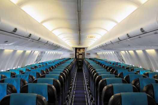 Empty passengers' cabin in commercial jet airplane