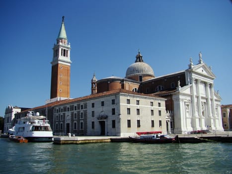 Benedictine Monastery of San Giorgio on
San Giorgio Maggiore island in venetian lagoon.Church. Designed by Palladio. Venice,Veneto, Italy.
