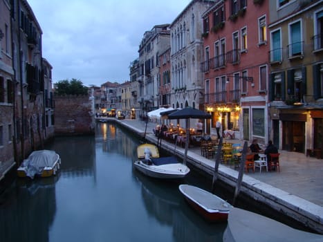 
venetian canal by night in Venezia in region Veneto ofnorth-east Italy.Europe 2008