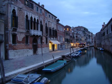 venetian canal by night, Venice, Italy.