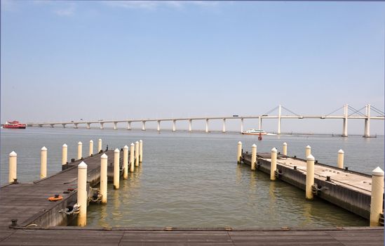 View at Macao bridge and bay early afternoon 