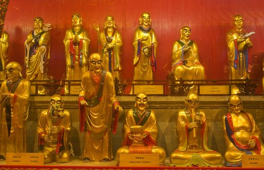 Buddha statuies in Baolin Temple in Shunde, Foshan,  Guangdong China