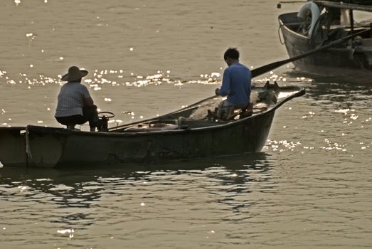 Fishing boats on the river near Guilin in China