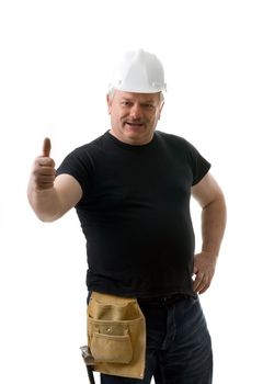 Thumb up job well done happy contractor portrait