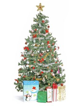 Christmas Tree and the gifts image on white background