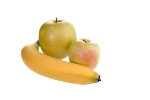 Banana and apples picture on white backround