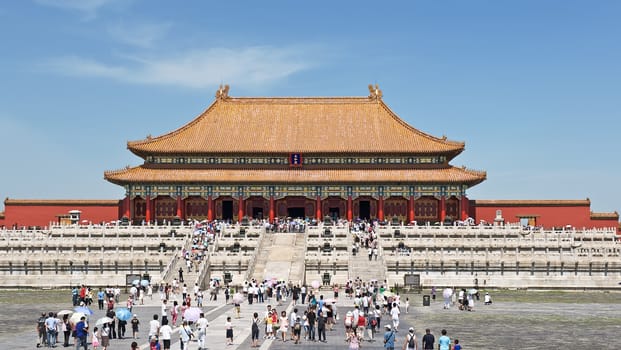 Temple in the forbidden city with people going in