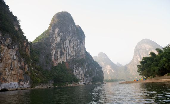 View on Guilin mountains from the river