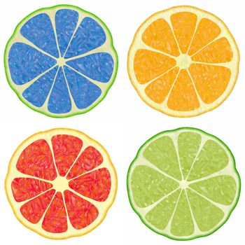 The image of illustrations of different color versions of citron fruit.