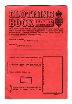 British clothing ration book from the period 1947 to 1948. All identifying information has been cloned out, although the food office code border has been left intact.