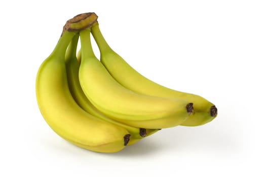 An isolated group of bananas on a white background.  Shadow visible. Clipping path included.
