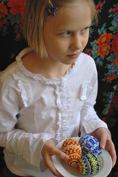 the girl with the peaster egg, easter, beads