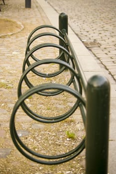 Empty bicycle parking place at street in Copenhagen Denmark