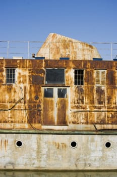 Rusty old leaved ship at Belgrade port, Serbia