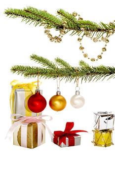 Christmas tree with presents isolated