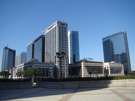 The Centro Direzionale - new Naples Civic Center, a large area of new, tall buildings visible from almost any point in Naples or from the bay. Naples,Campania, Italy.