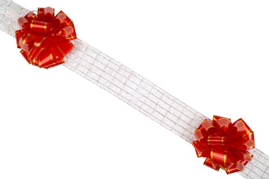 Silver bow with red ribbon