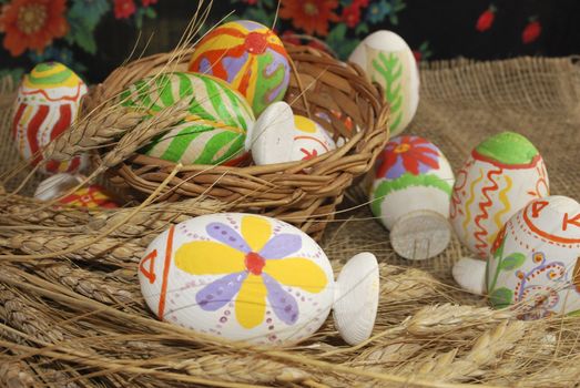 the wooden Easter egg with decorative painting, nursery work