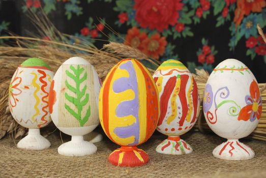 the wooden Easter egg with decorative painting, nursery work