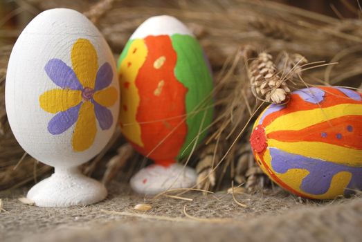 the wooden Easter egg with decorative painting, nursery work