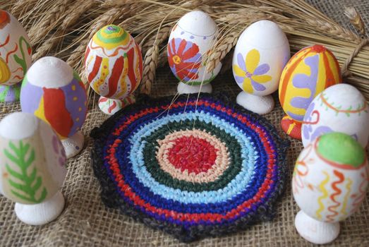 the wooden Easter egg with decorative painting, nursery work