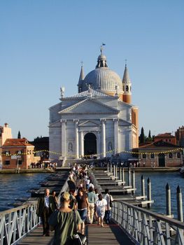 Bridge over canal Giudecca during Fiesta of Redentore, one the most important venetian holidays, Venice, Italy