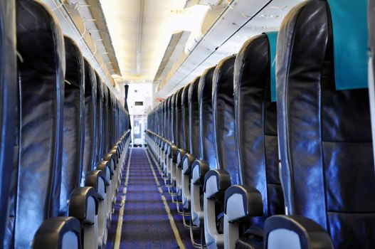 Empty passengers' cabin in commercial jet airplane